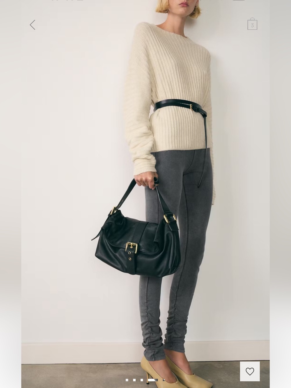 Mango Ruched Hem Charcoal Gray Leggings
